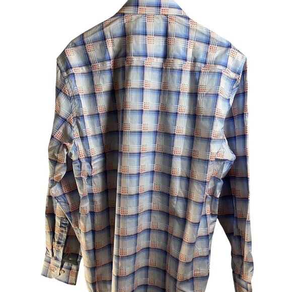 Johnston & Murphy NWT Tailored Fit Shirt Sz L Grid Plaid Blue Rainbow MSRP $148 - Picture 4 of 5